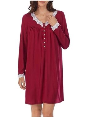 Eileen West Classic Berry Cozy LACE TRIM Sweater Knit Short Nightgown 1X